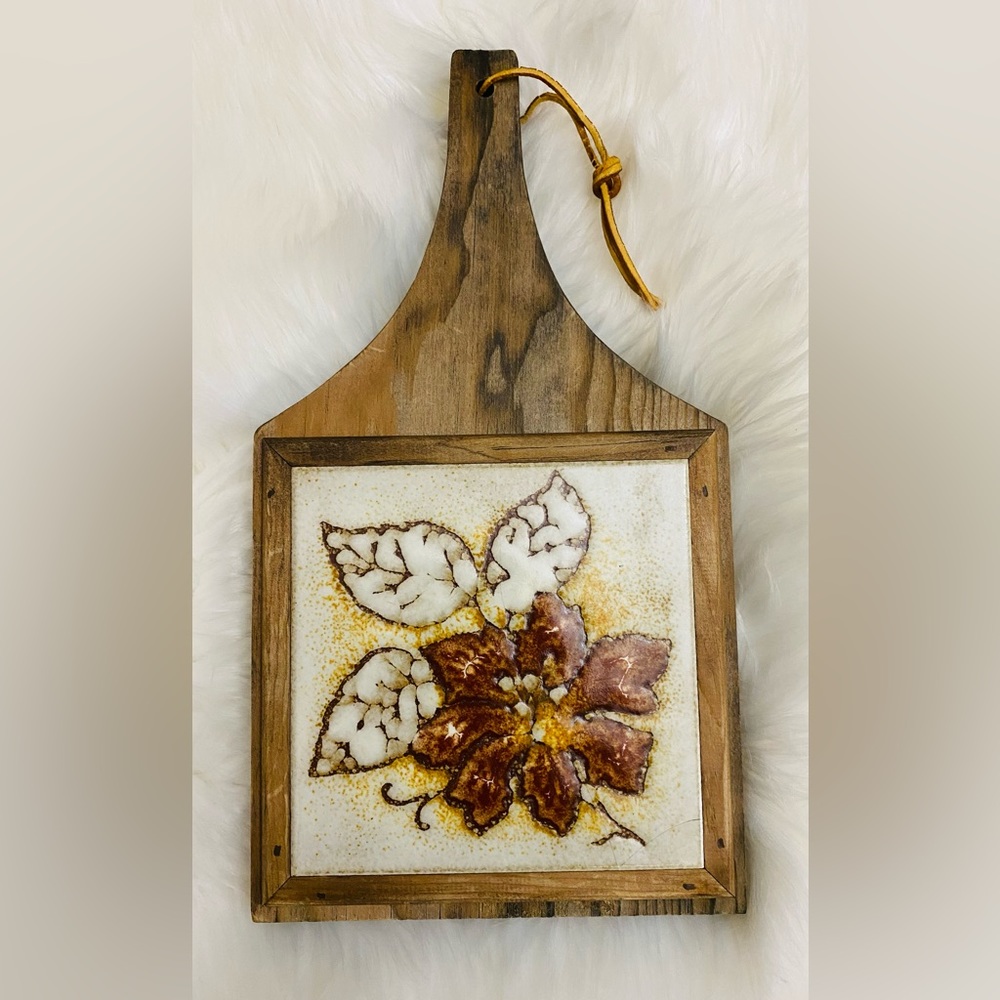 ❌SOLD❌ Vintage solid Wood St. Marco Italian Ceramic Tile Pot Holder 70s FLOWER